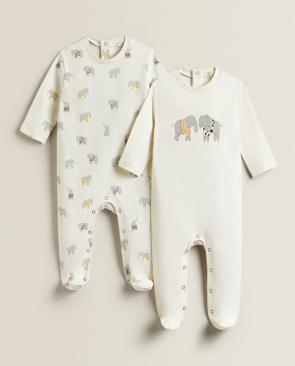 SET OF 2 ROMPERS WITH ELEPHANTS