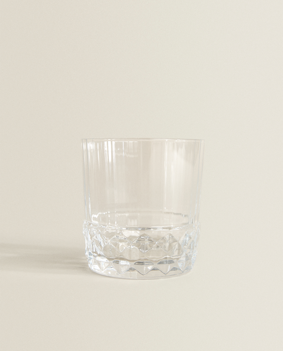 FACETED GLASS WHISKEY TUMBLER