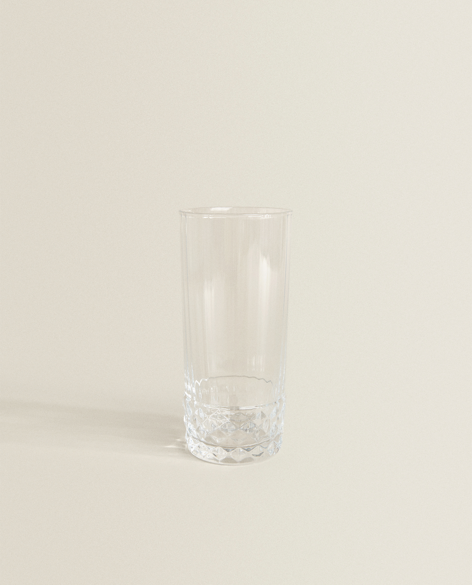 TALL FACETED GLASS WHISKEY TUMBLER