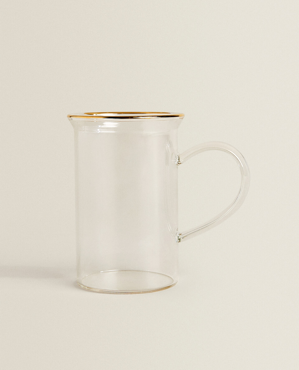 BOROSILICATE GLASS MUG WITH GOLD RIM