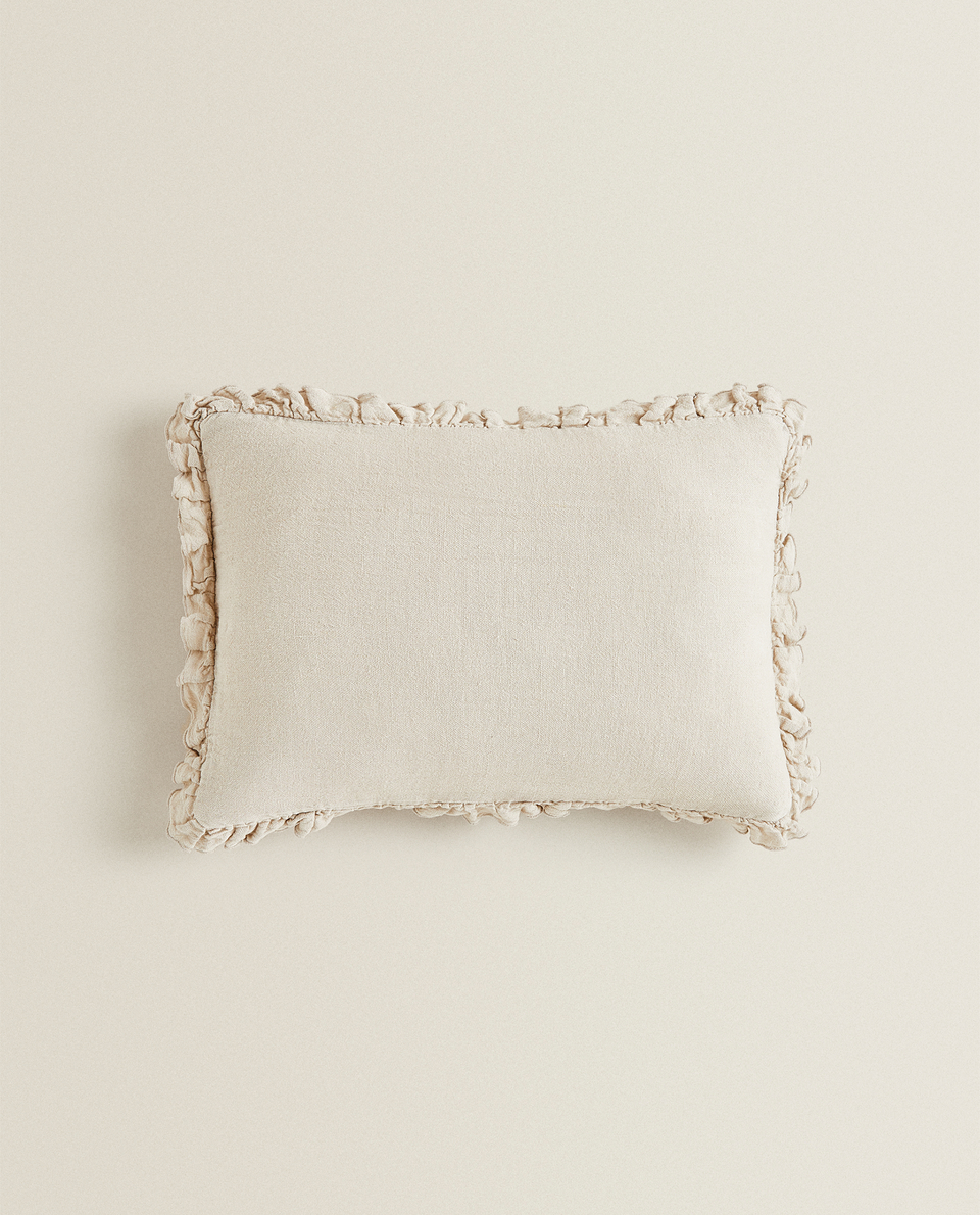LINEN THROW PILLOW COVER WITH RUFFLES