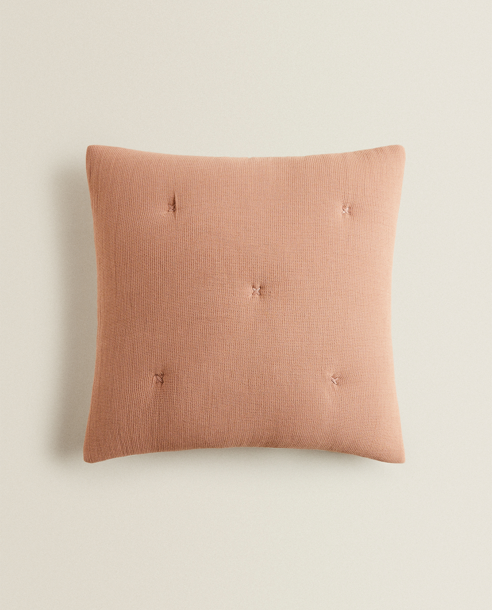 MINI WAFFLE-TEXTURED THROW PILLOW COVER