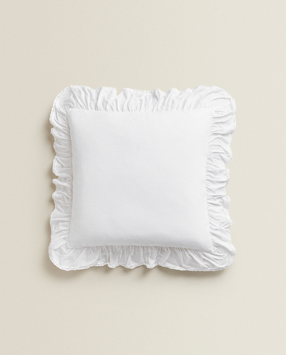 FRILLED COTTON CUSHION COVER