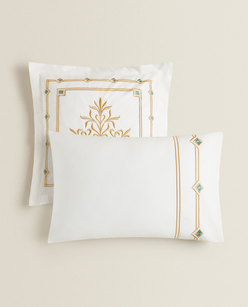 PILLOWCASE WITH GOLD EMBROIDERY