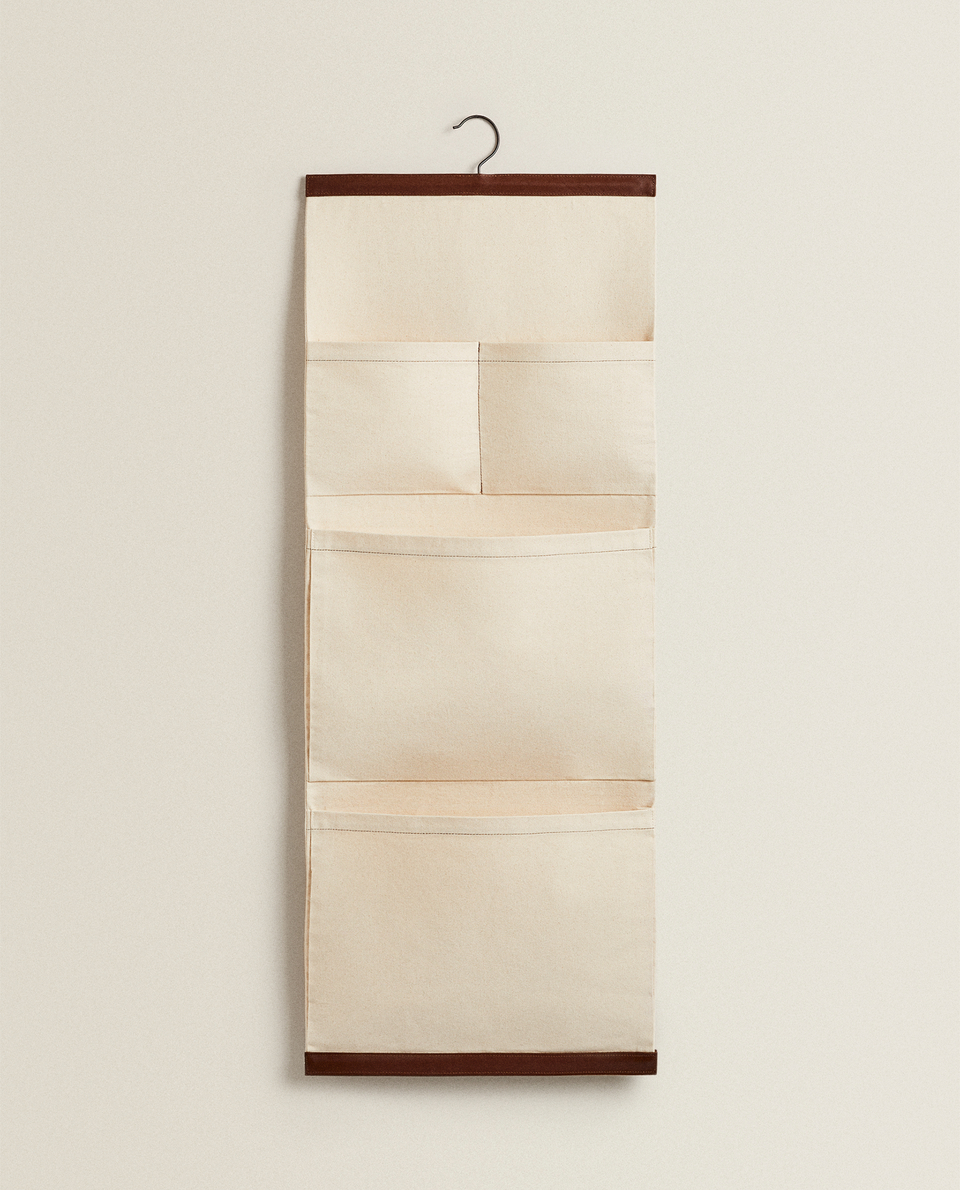 CANVAS AND LEATHER ORGANISER WITH HANGER