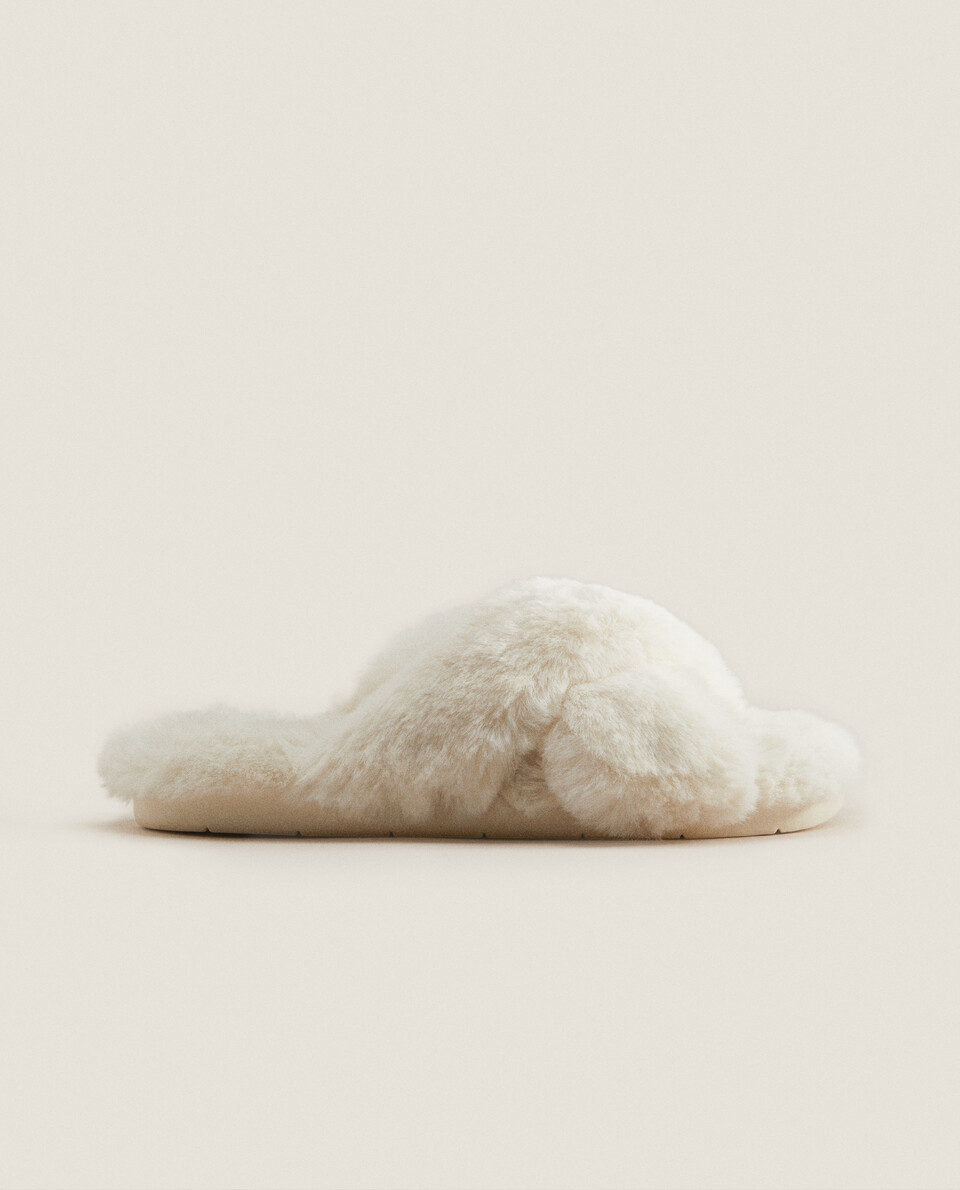 Slippers with faux fur cross straps Zara Home Uruguay