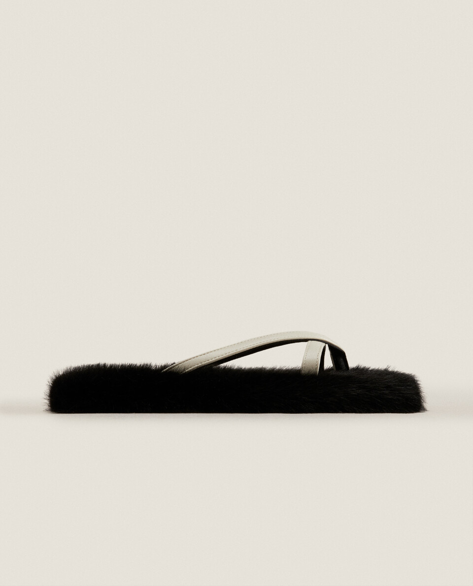 FAUX FUR SLIPPERS WITH CONTRAST STRAPS Zara Home Ireland