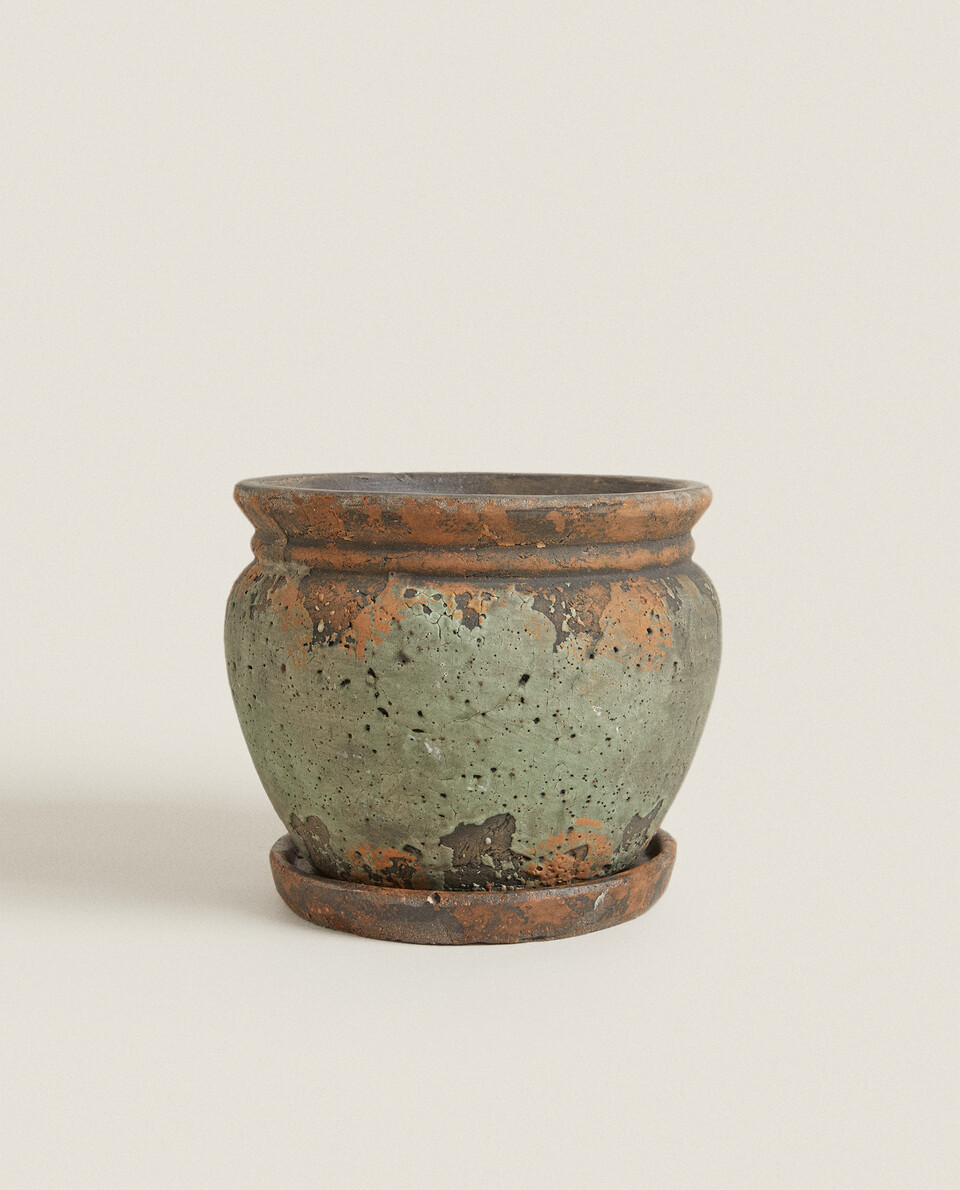 TERRACOTTA FLOWERPOT WITH SAUCER MEDIUM Zara Home United Kingdom
