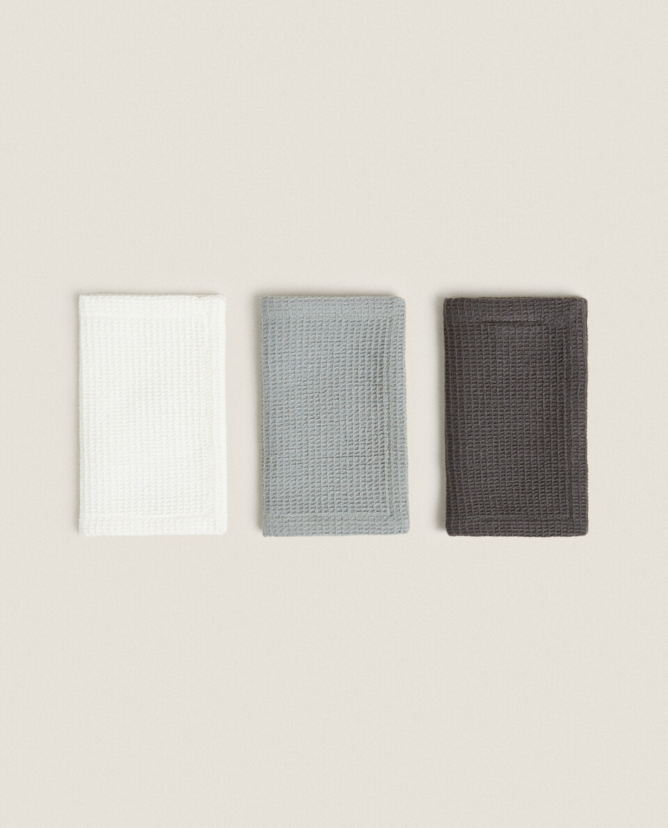 Zara Home Waffle Knit Kitchen Towel Set 3 Piece Pack 15.8 x 15.8 Assorted
