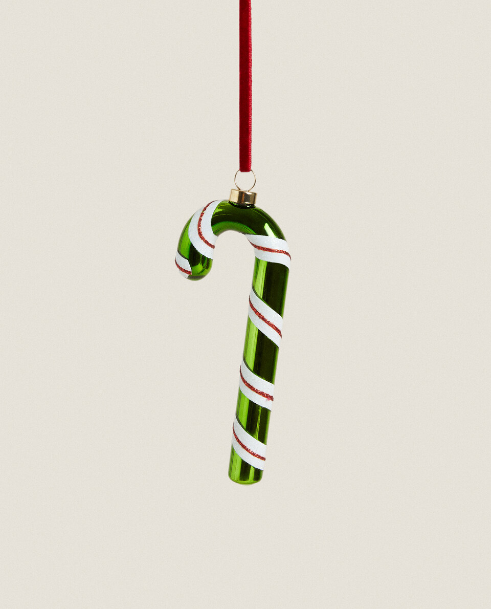 GLASS CANDY CANE CHRISTMAS DECORATION