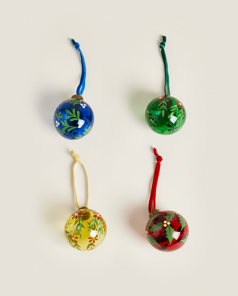 PACK OF CHRISTMAS PAINTED BAUBLES (PACK OF 4)