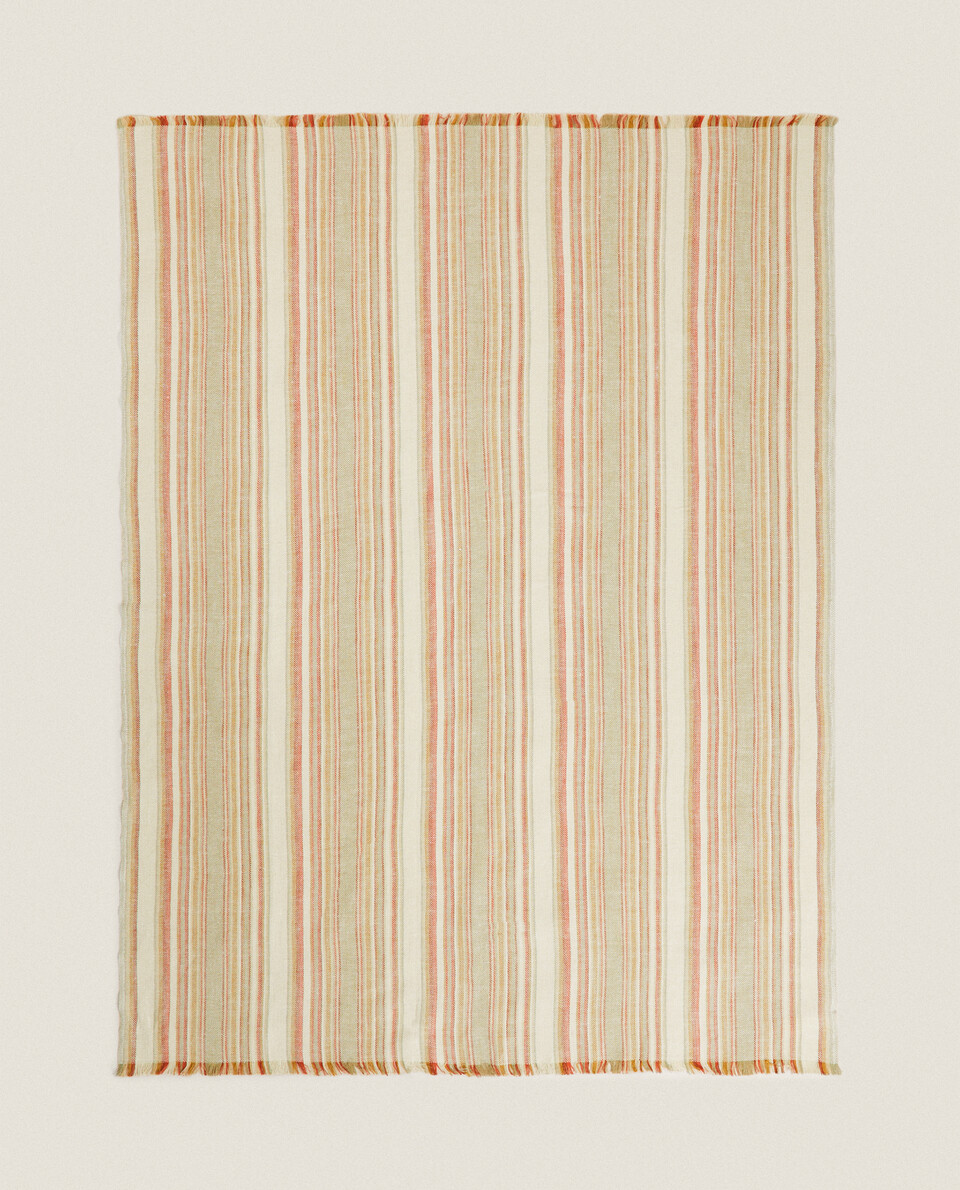 STRIPED COTTON AND LINEN BLANKET