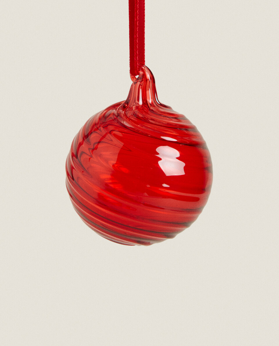 CHRISTMAS SPIRAL GLASS BAUBLE DECORATION