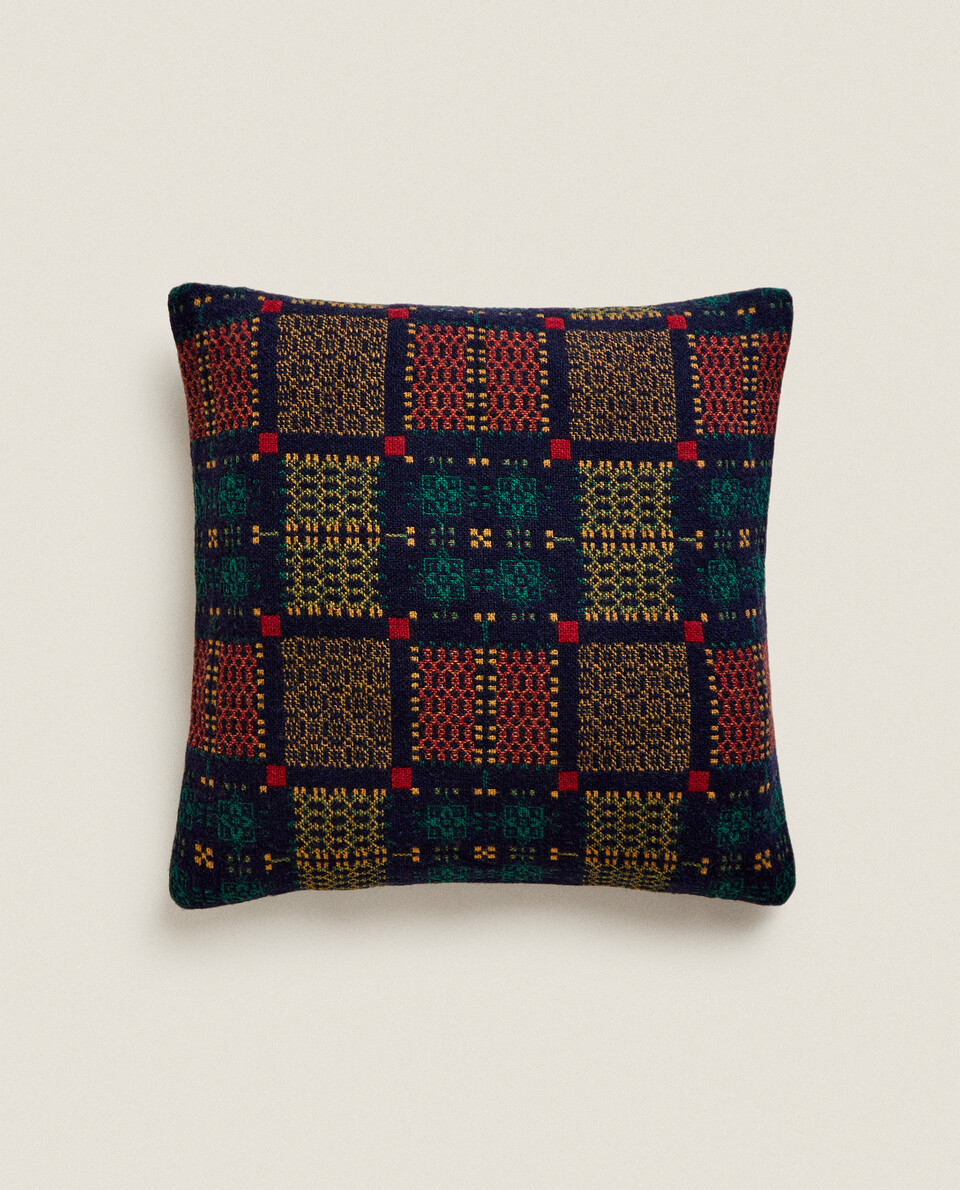 MULTICOLORED JACQUARD WOOL THROW PILLOW COVER