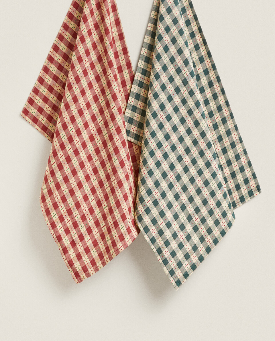 PACK OF CHECK CHRISTMAS KITCHEN TOWELS (PACK OF 2)