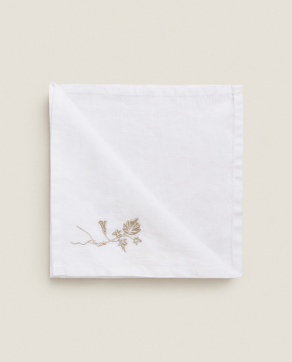 PACK OF EMBROIDERED LINEN CHRISTMAS NAPKINS (PACK OF 2)