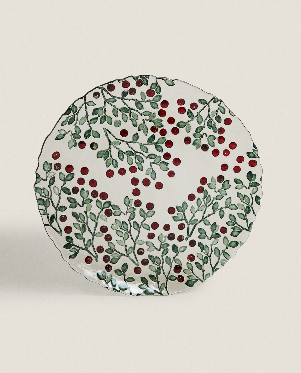 CHRISTMAS HOLLY GLASS SERVICE PLATE