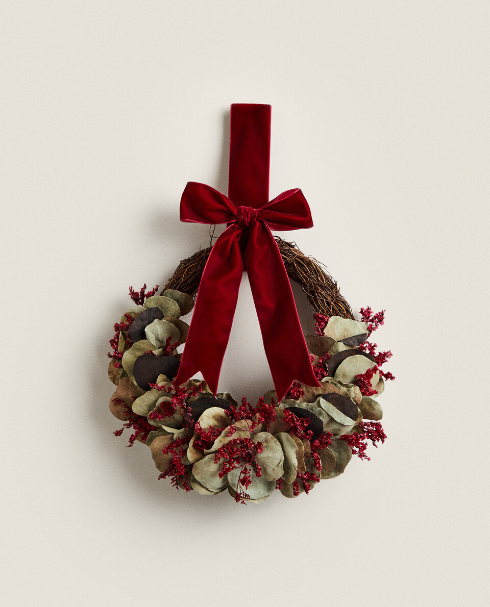 DECORATIVE CHRISTMAS WREATH WITH LEAVES AND A BOW Zara Home France