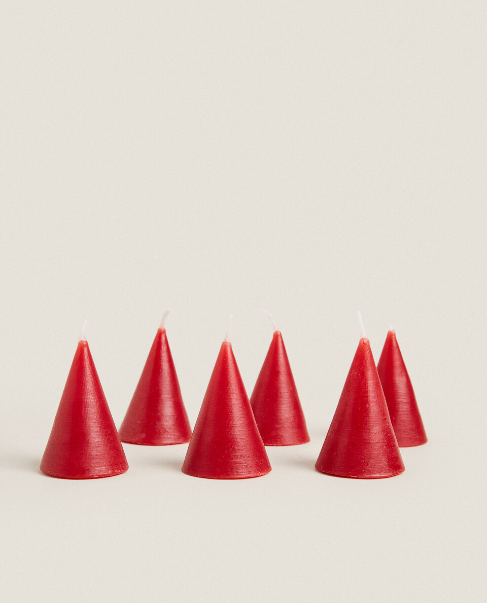 PACK OF DECORATIVE CHRISTMAS CONE CANDLES (PACK OF 6)