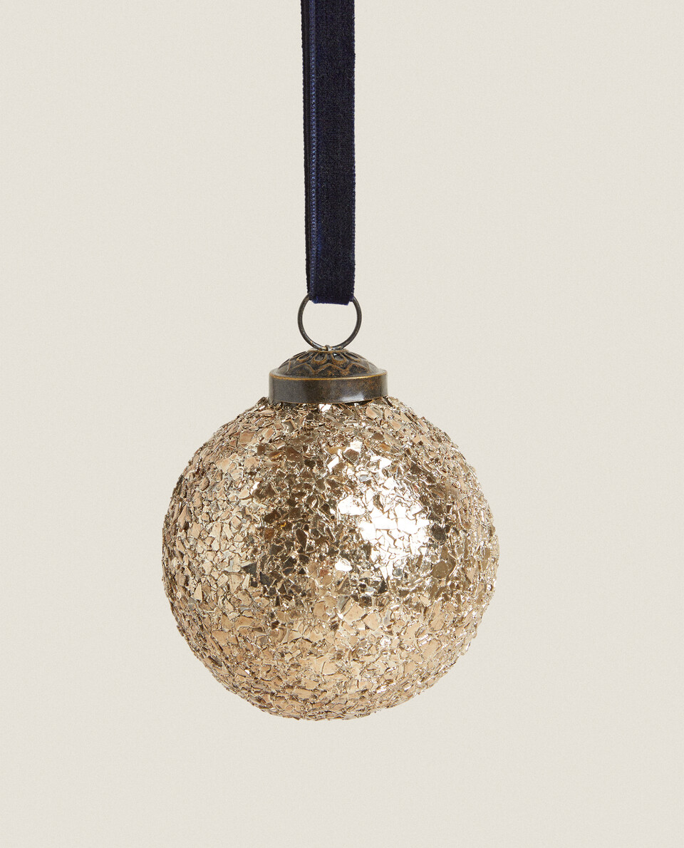 TEXTURED GLASS BAUBLE CHRISTMAS DECORATION