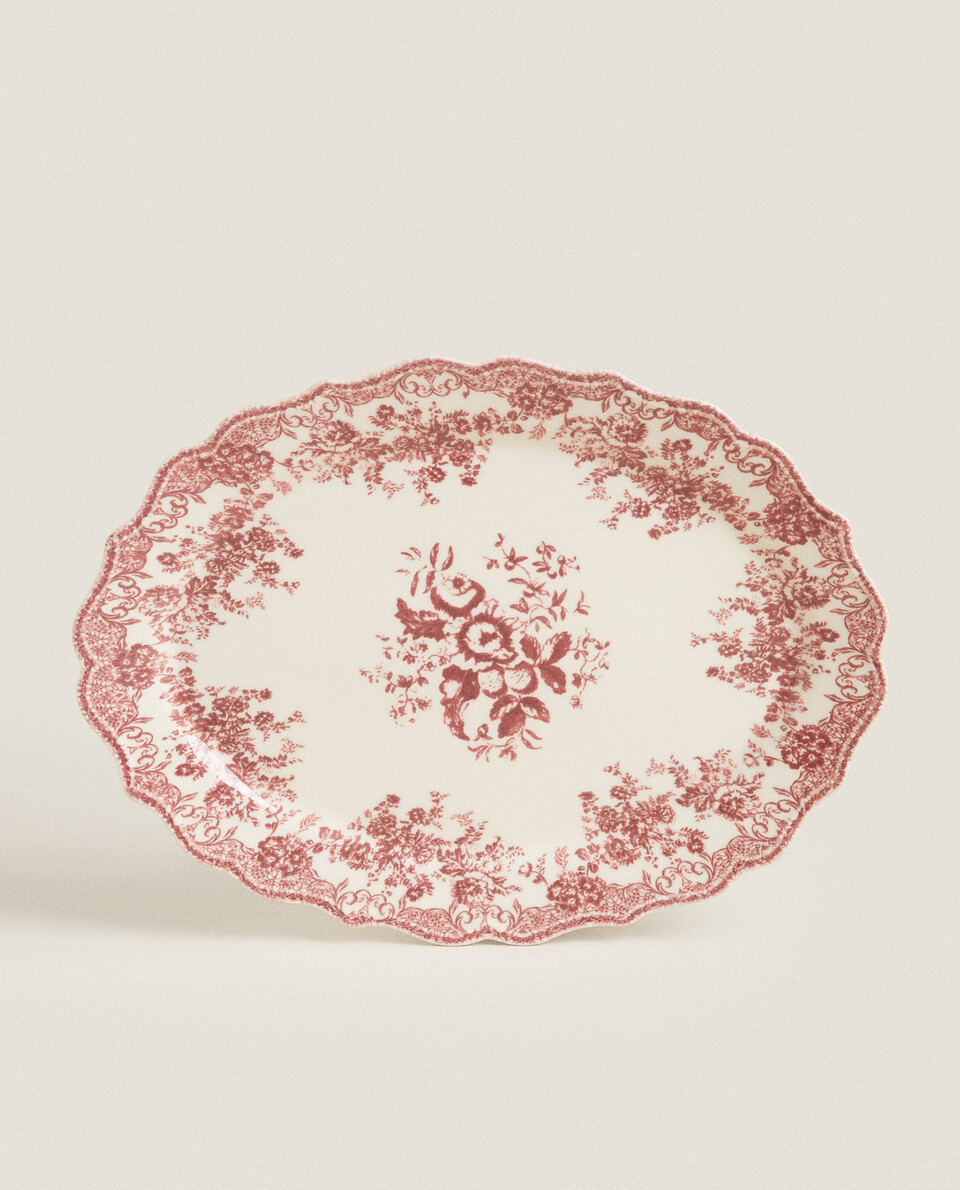 PLAT FAÏENCE IMPRIMÉ FLEURS Zara Home Tunisie / Tunisia