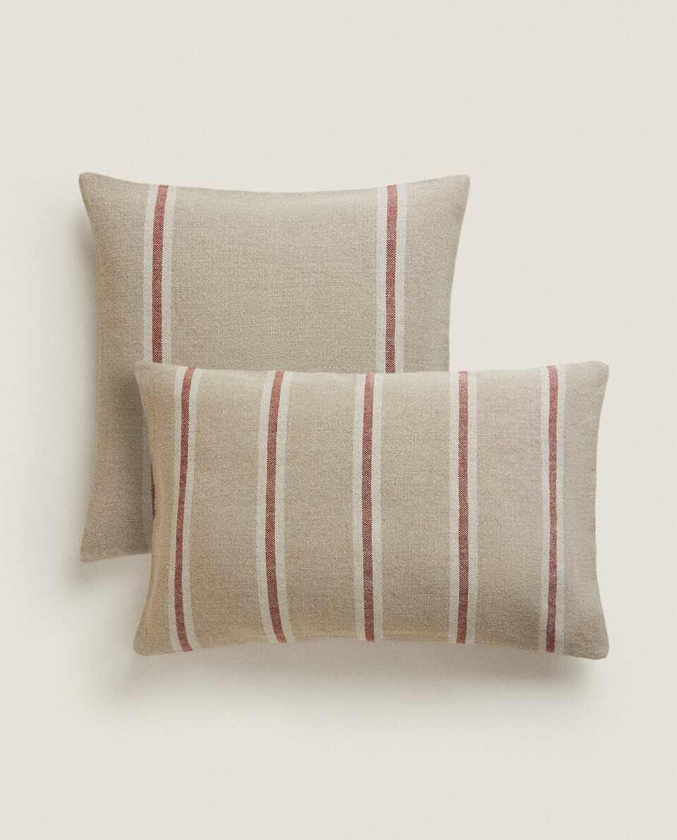 CHRISTMAS STRIPED LINEN CUSHION COVER