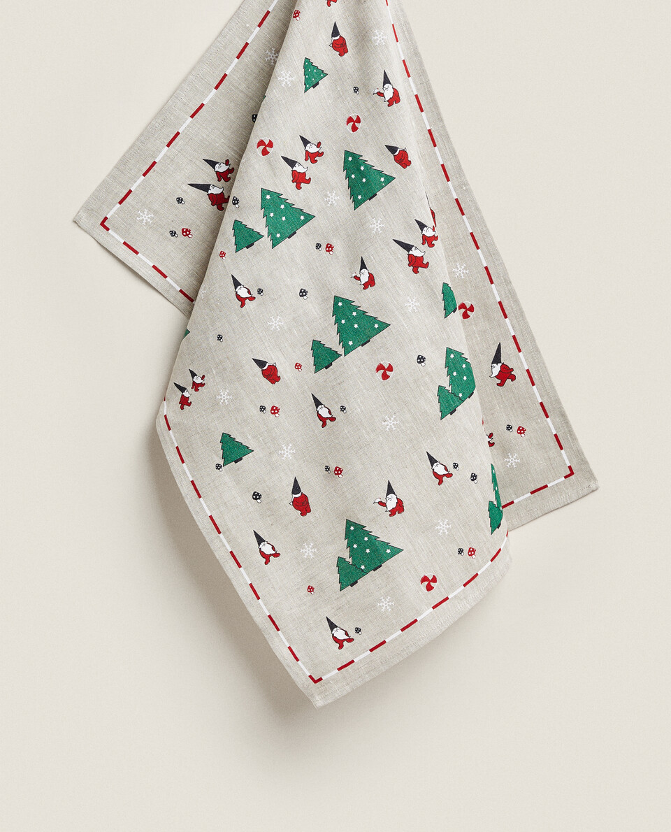 LINEN KITCHEN TOWEL WITH CHRISTMAS TREES