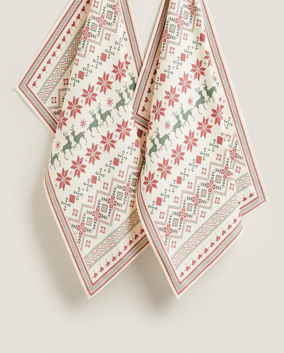 PACK OF COTTON CHRISTMAS CROSS-STITCH KITCHEN TOWELS (PACK OF 2)