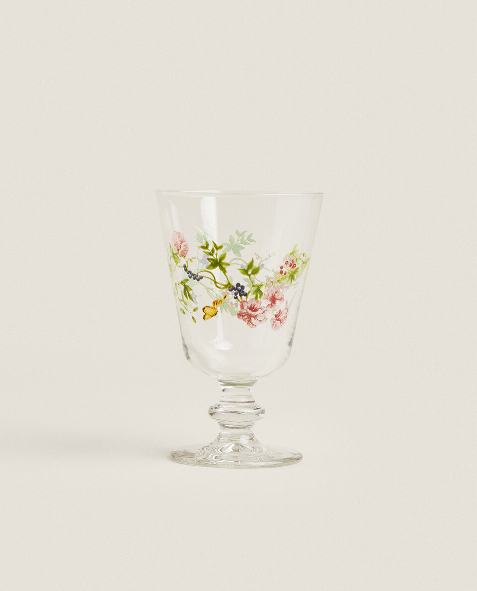 花卉印花玻璃葡萄酒杯