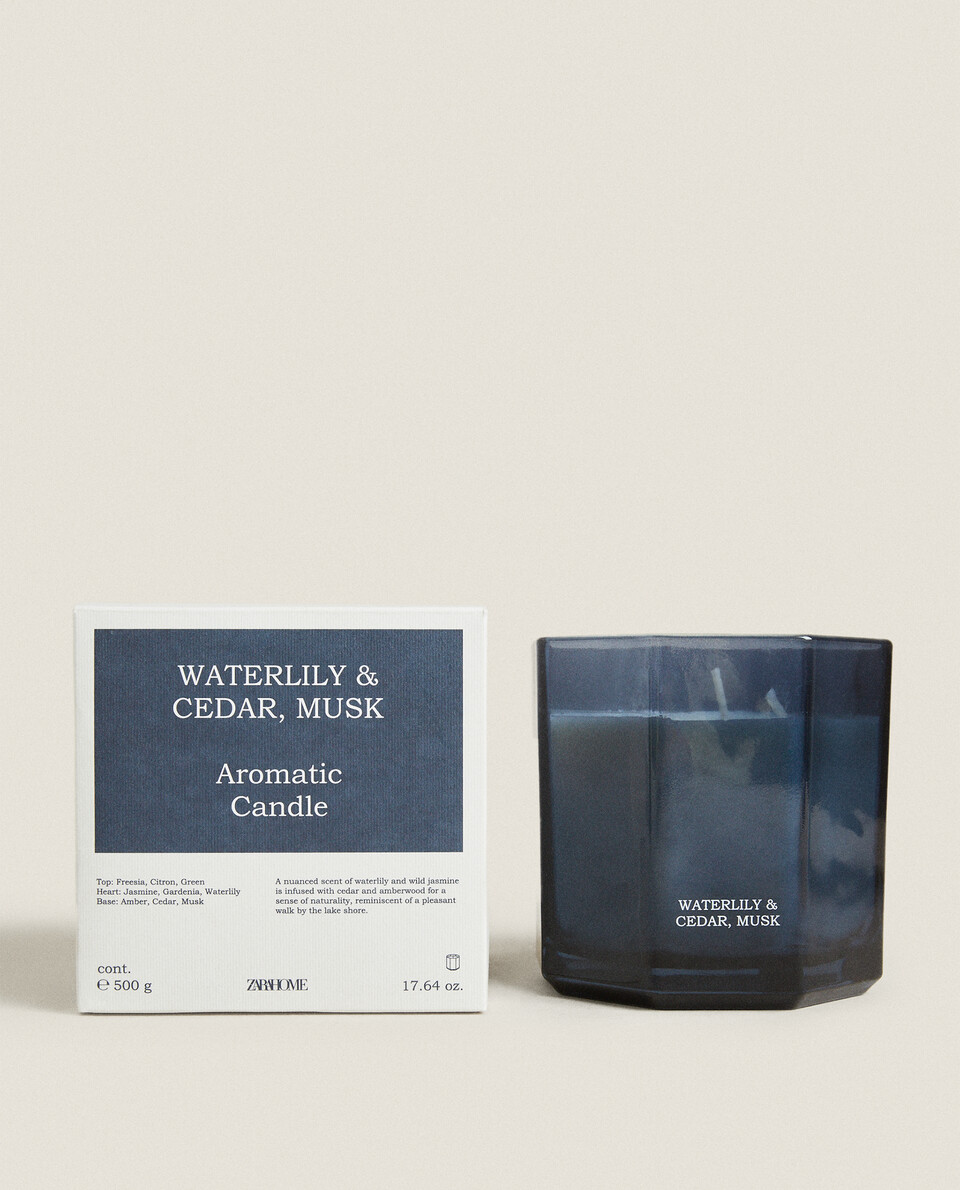 (500 G) WATER LILY & CEDAR MUSK SCENTED CANDLE