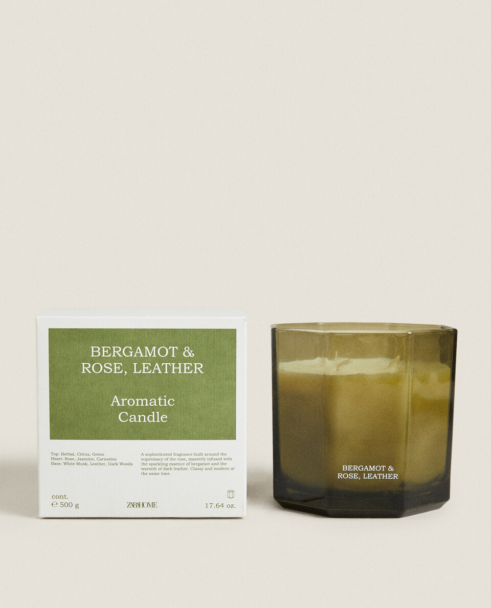 (500 G) BERGAMOT & ROSE LEATHER SCENTED CANDLE