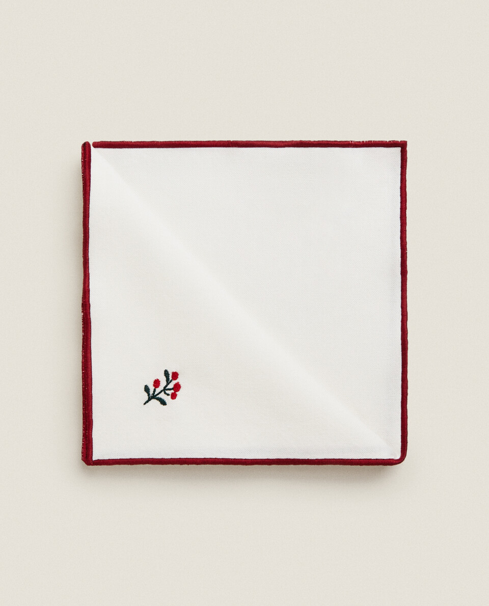 PACK SERVILLETAS ALGODÓN BORDADOS RAMAS NAVIDAD (PACK DE 2)