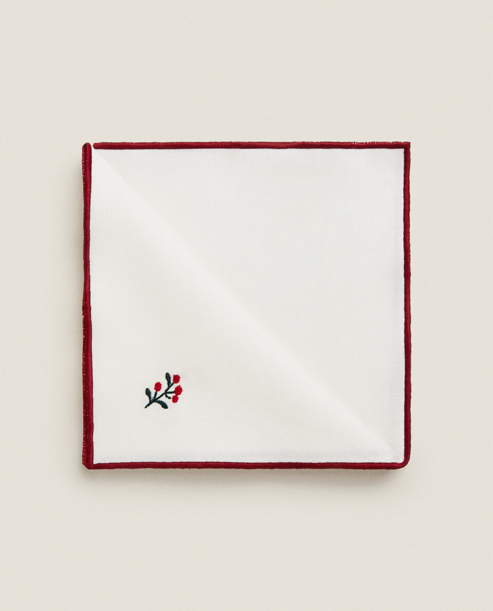 PACK OF BRANCH EMBROIDERY COTTON CHRISTMAS NAPKINS (PACK OF 2)
