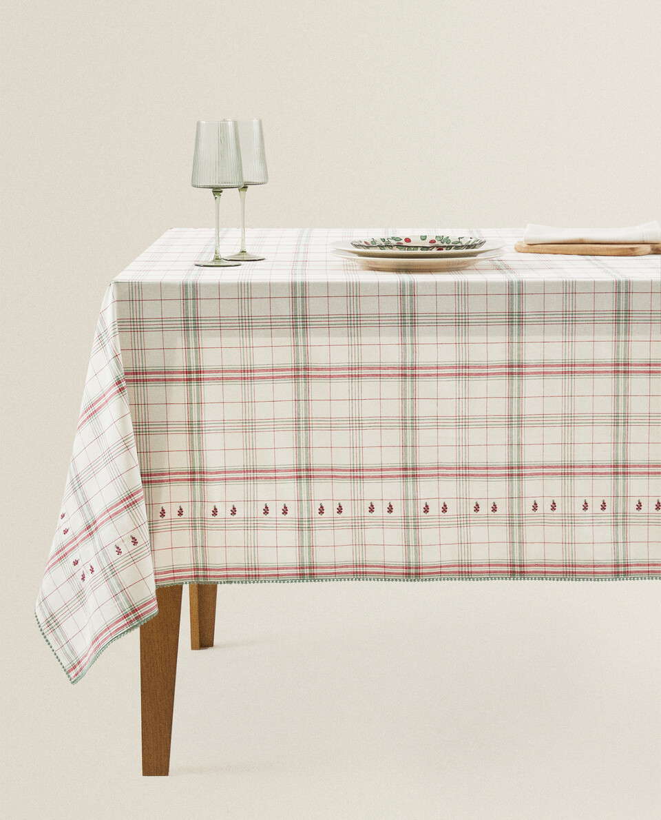 CHECKED COTTON TABLECLOTH WITH CHRISTMAS STRIPES