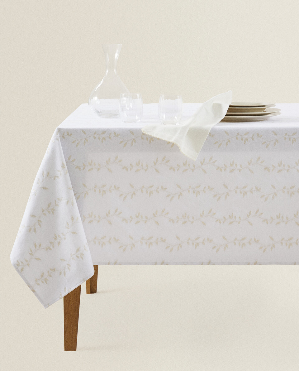 SPARKLY LEAF COTTON TABLECLOTH