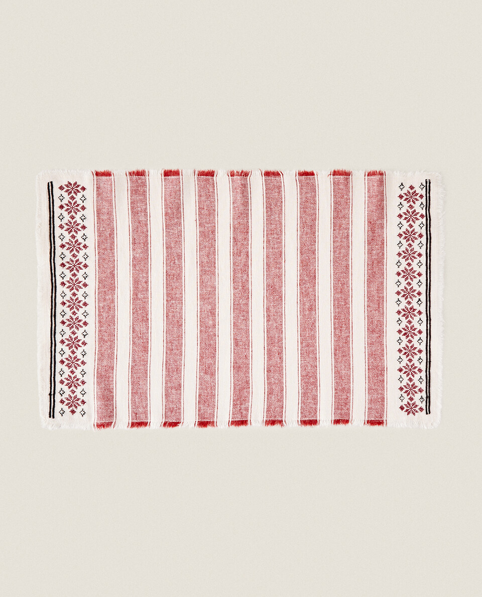 COTTON LINEN PLACEMAT WITH CHRISTMAS STRIPES