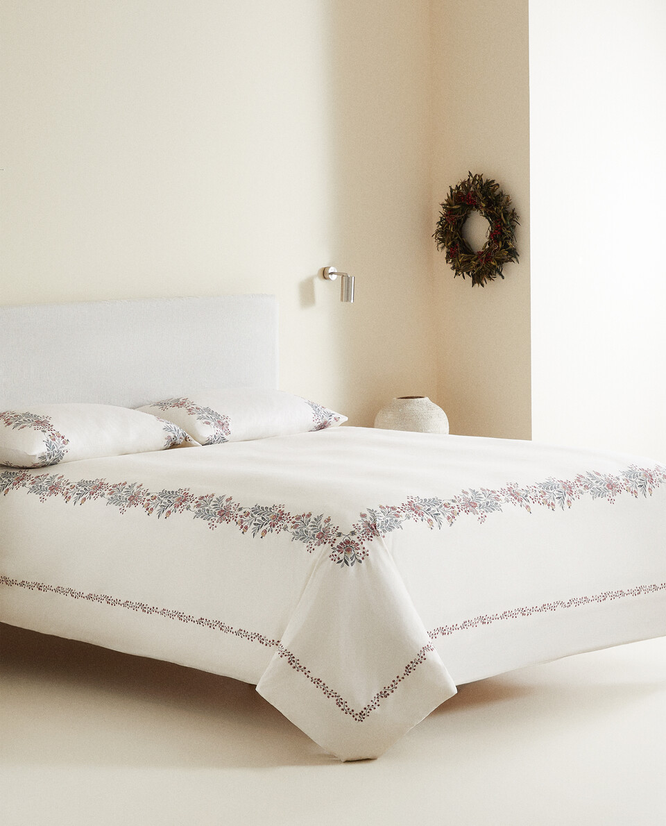COTTON DUVET COVER WITH CHRISTMAS BORDER