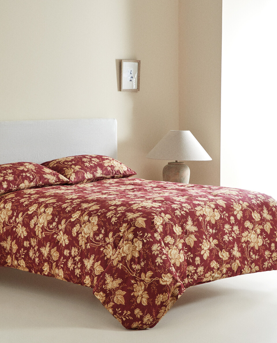 COTTON DUVET COVER WITH GOLD CHRISTMAS FLOWERS