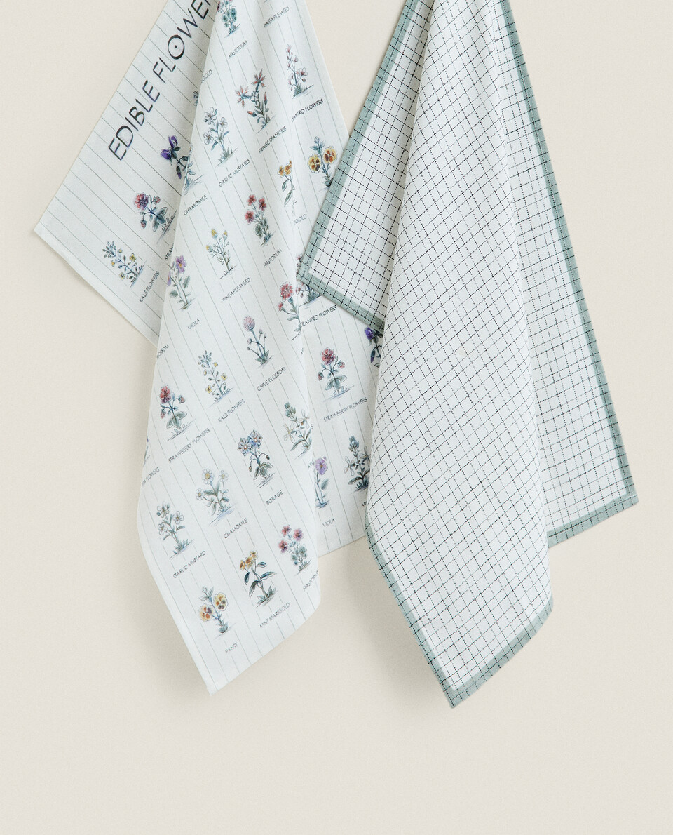 CHECK AND FLORAL PRINT COTTON TEA TOWEL (PACK OF 2)