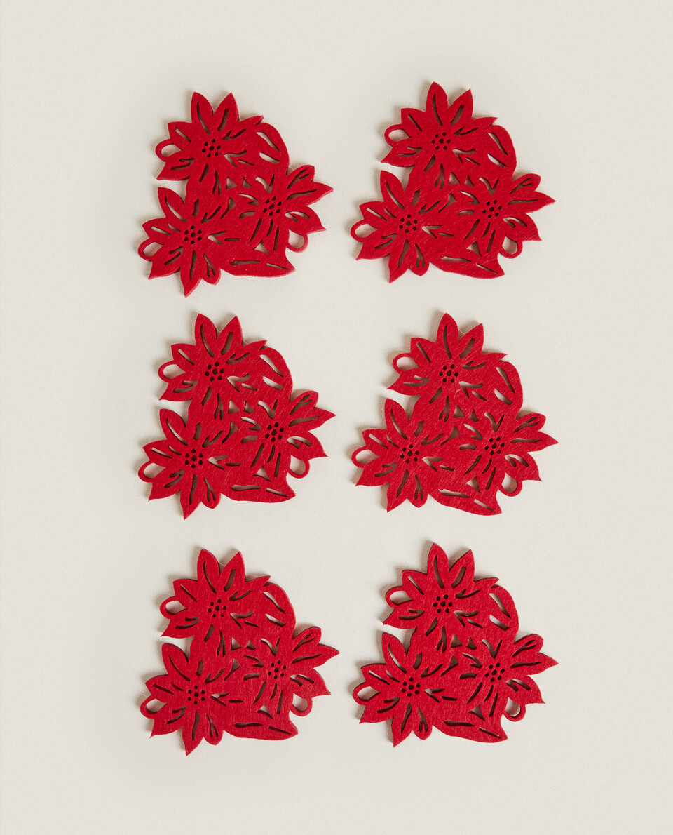 PACK OF FLORAL FELT CHRISTMAS COASTERS (PACK OF 6)
