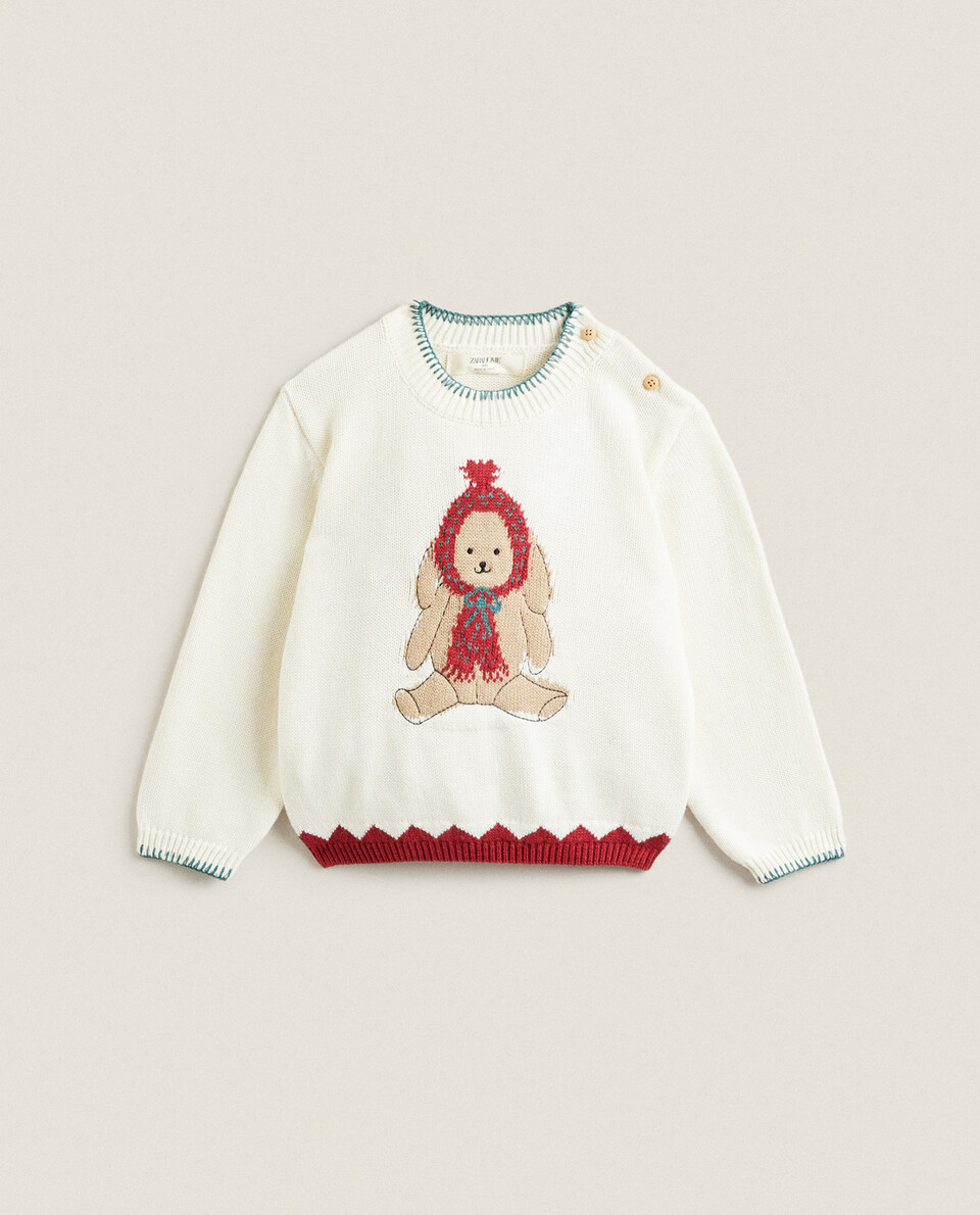 CHILDREN’S COTTON SWEATER WITH CHRISTMAS RABBIT