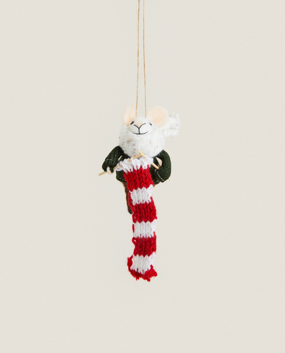 WOOL MOUSE KNIT CHRISTMAS DECORATION