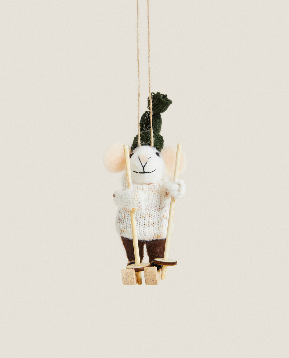 WOOL SKIER MOUSE CHRISTMAS DECORATION