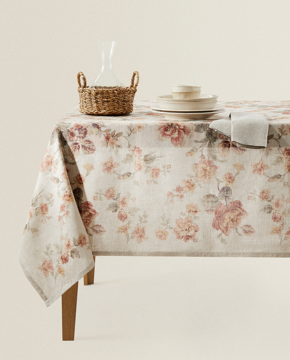 Nappe 100% Lin Jardins De Versailles – Couleur Anis Chocolat Argenté – Neuve Avec étiquettes