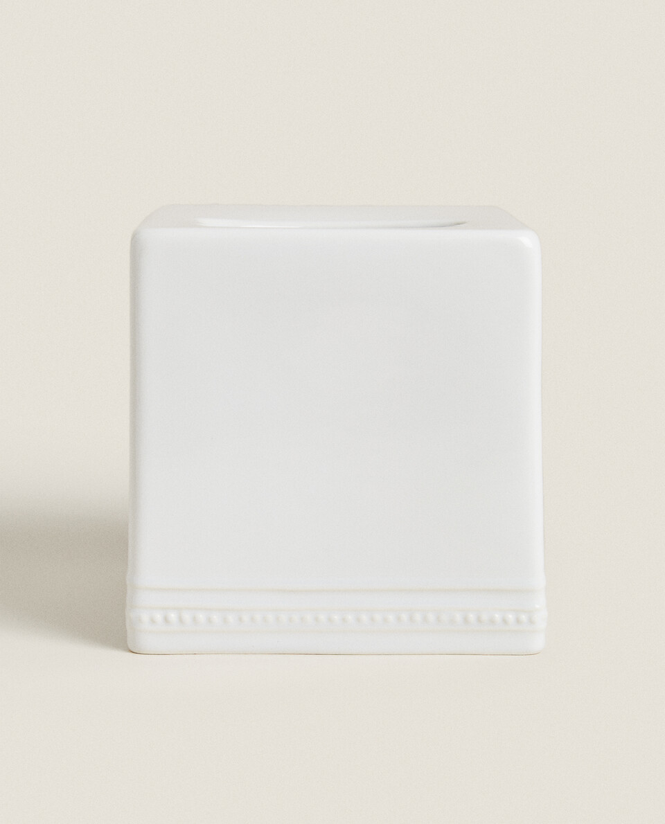 White ceramic store tissue box holder