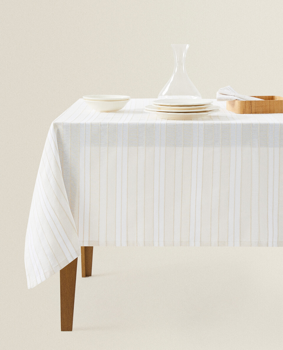 DYED THREAD STRIPED TABLECLOTH