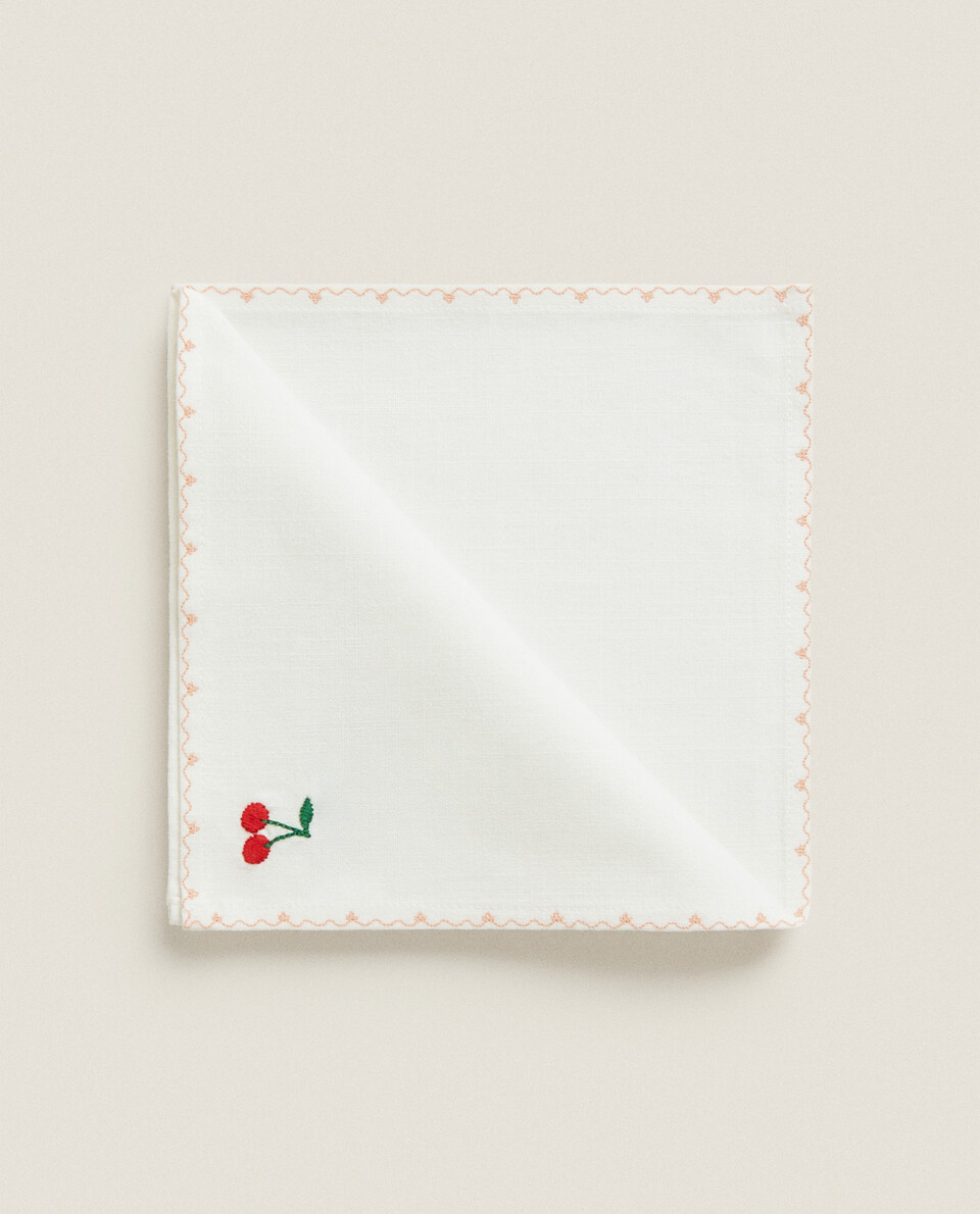 NAPKIN WITH EMBROIDERED CHERRIES (PACK OF 2)