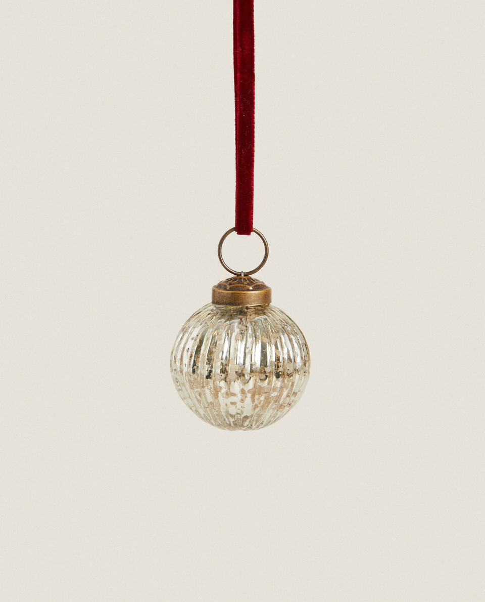 CRACKLED STRIPED CHRISTMAS BAUBLE DECORATION