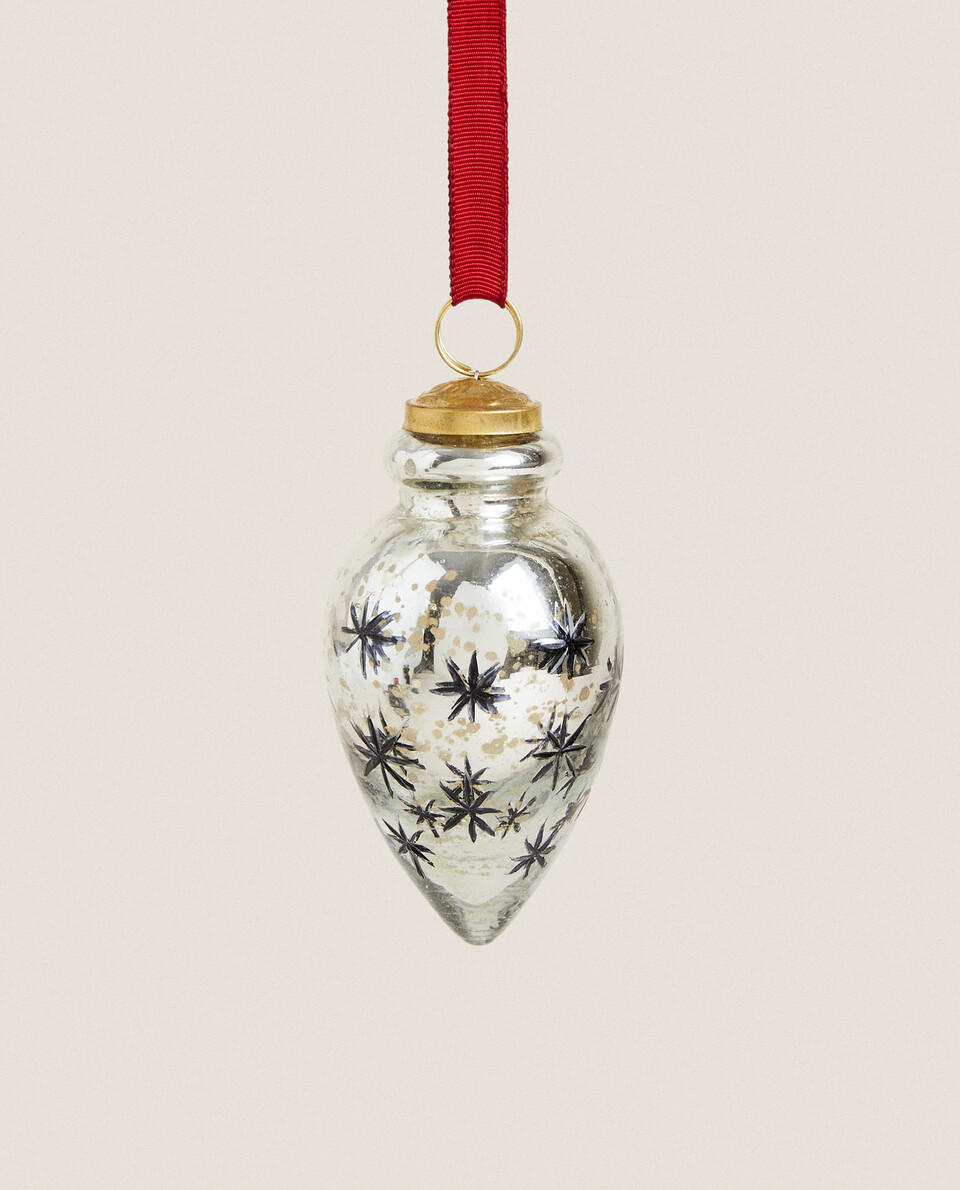 GLASS CHRISTMAS DROPLET DECORATION WITH STARS