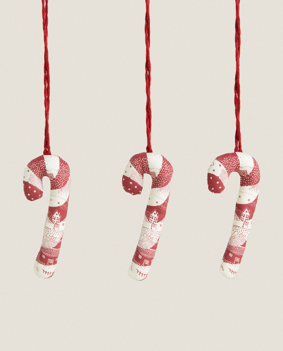 PACK OF PATCHWORK CANDY CANE CHRISTMAS DECORATIONS (PACK OF 3)